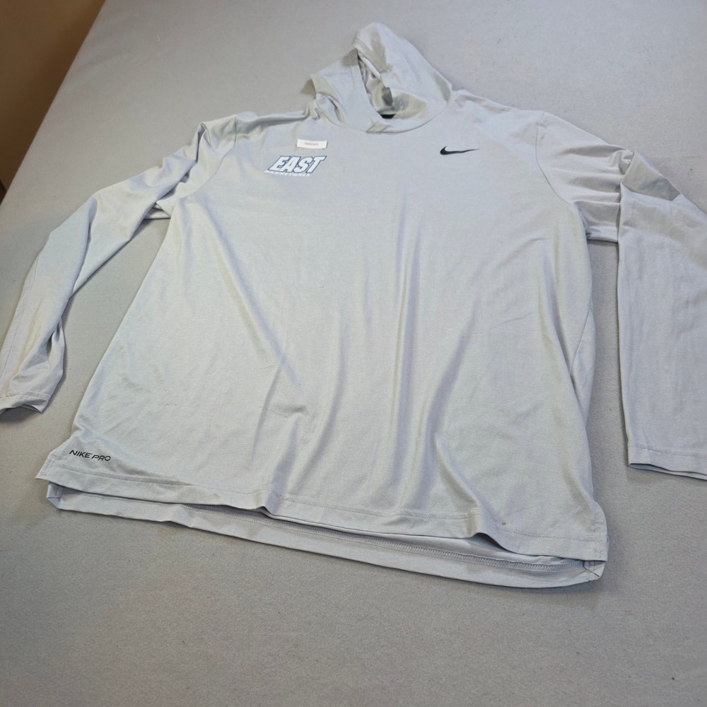 Nike Pro Dri-FIT East Basketball Hooded Training Shirt Gray Mens XL Long Sleeve